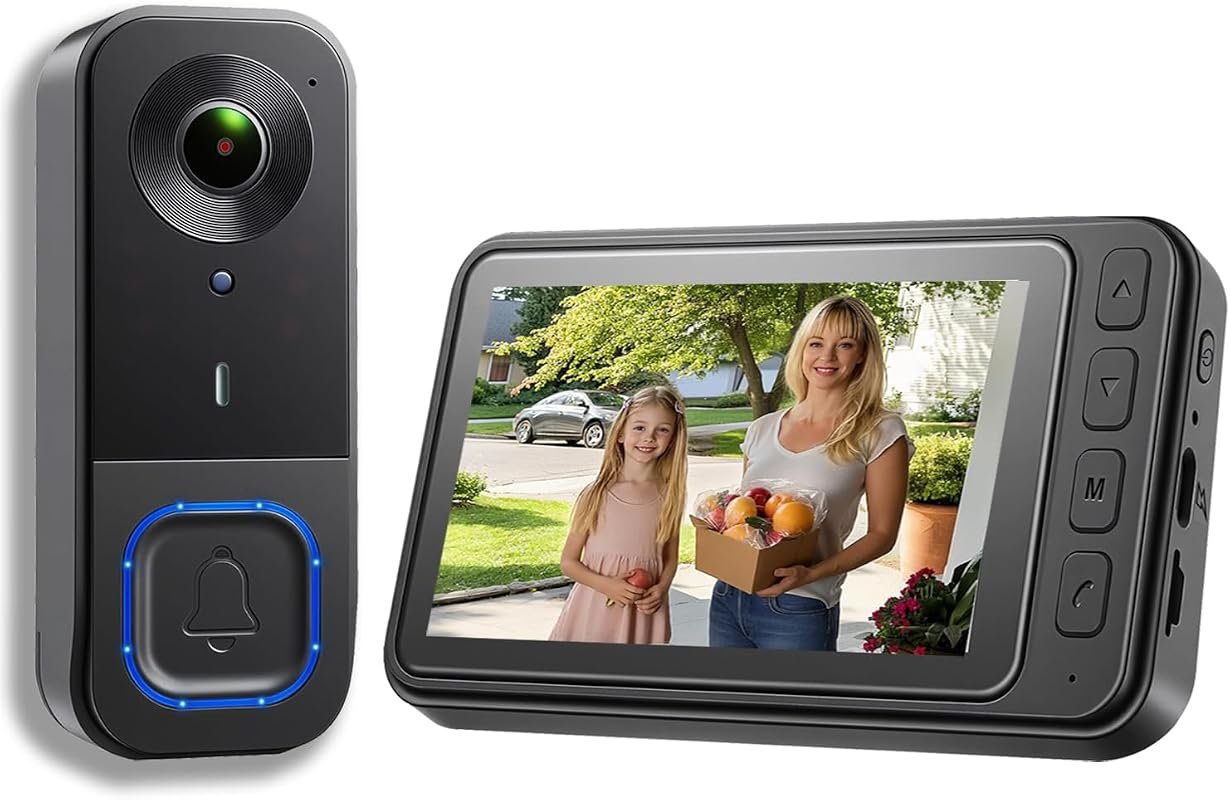 Wireless Video Doorbell with 1080p Screen, 160° view, night vision, tw