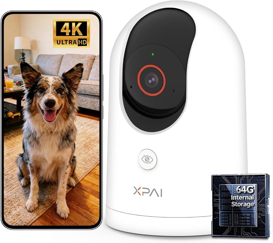 VisionPro 4K Indoor Camera with 64GB Storage, No Subscription, Phone A