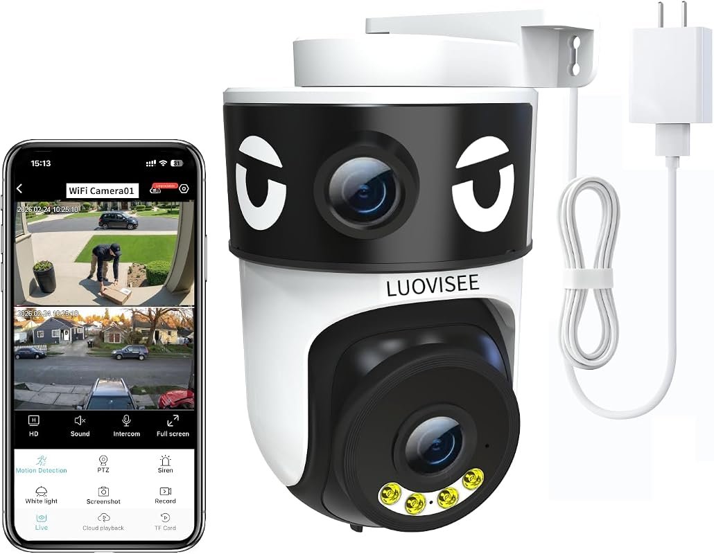 Luovisee Dual‑Lens Wired Outdoor/Indoor Security Camera with 360° Pan/