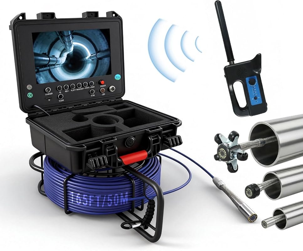 Holdwells 512Hz sewer camera with locator, 9" screen, 50m (165ft) pipe