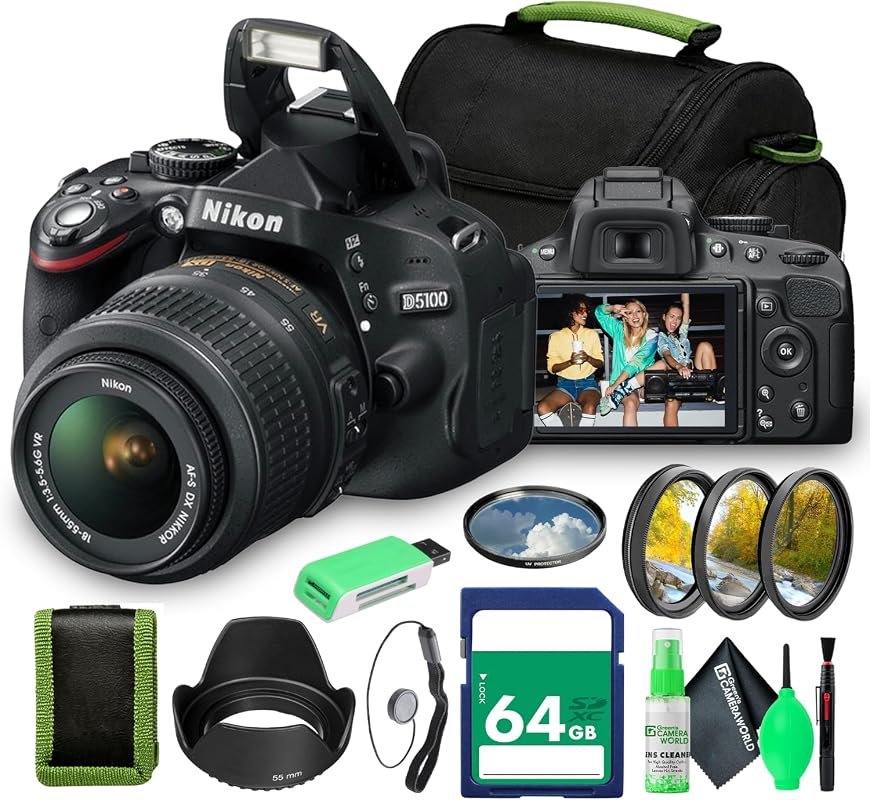 Nikon D5100 DSLR Camera Bundle featuring 18-55mm f/3.5-5.6 