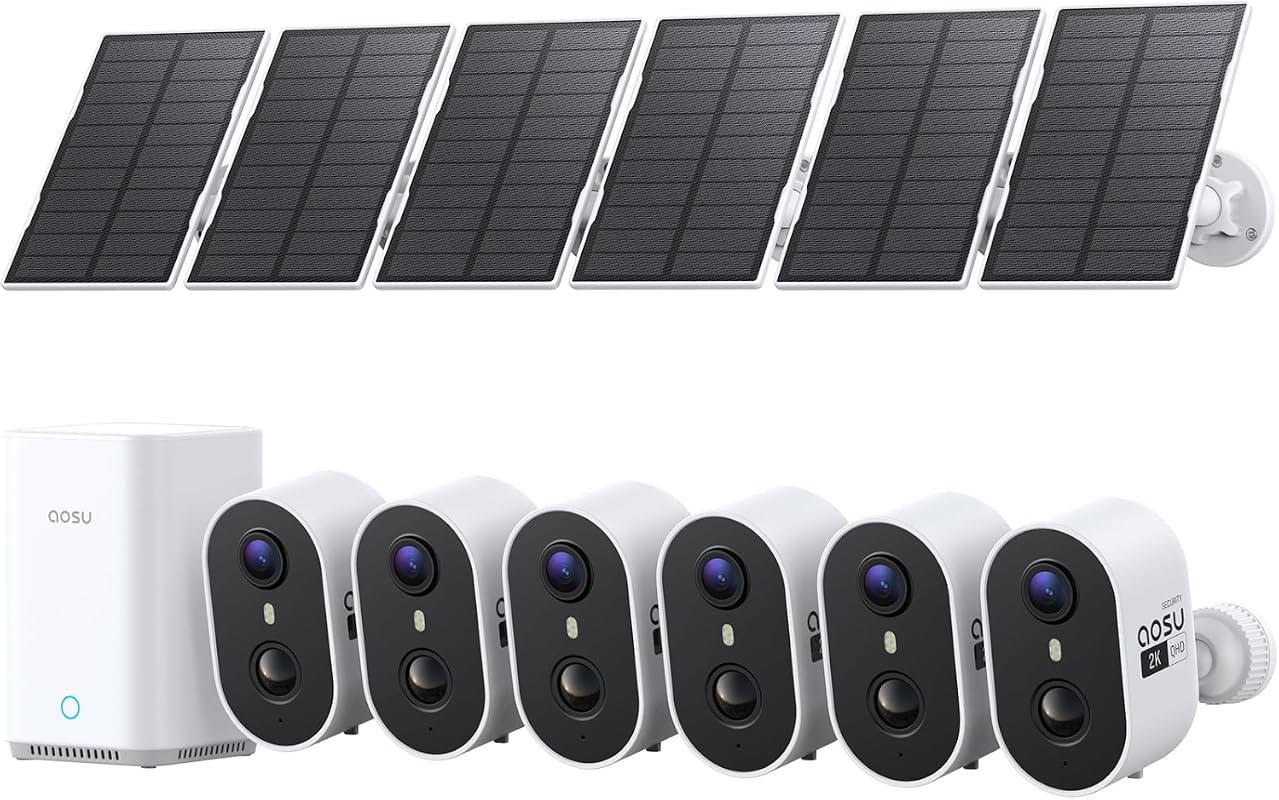 aOSU 2K Solar‑Powered Wireless Outdoor Security Camera System, 6‑Camer