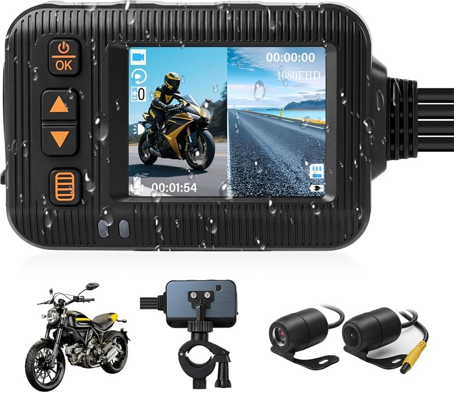 1080P Motorcycle Dash Cam – Dual Front and Rear HD Cameras for Full 36