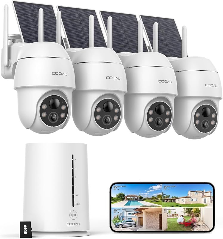 COOAU 4MP Solar Wireless Outdoor Security Camera with 2.5K Resolution 