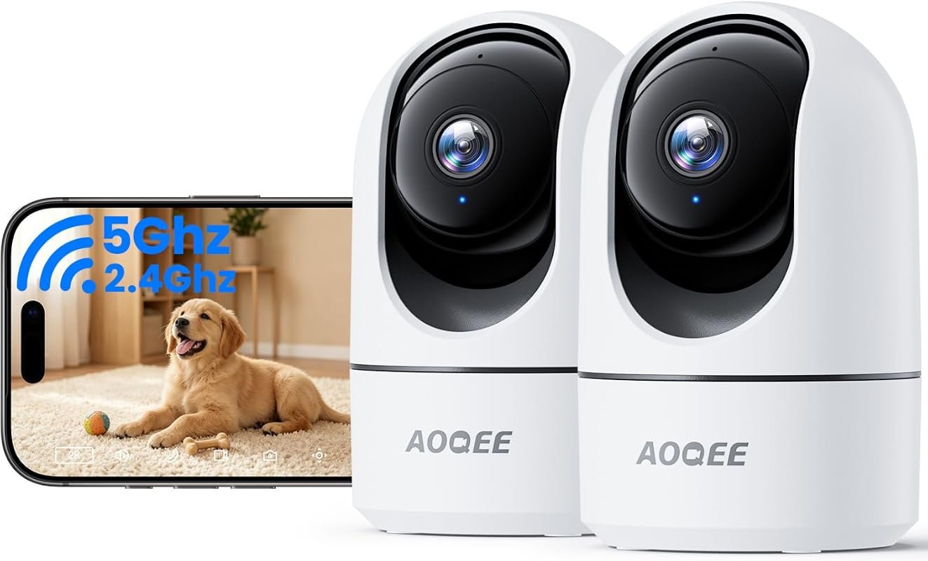AOQEE G5 5G Indoor Security Cameras – 2‑Pack Pet Monitor with Phone Ap
