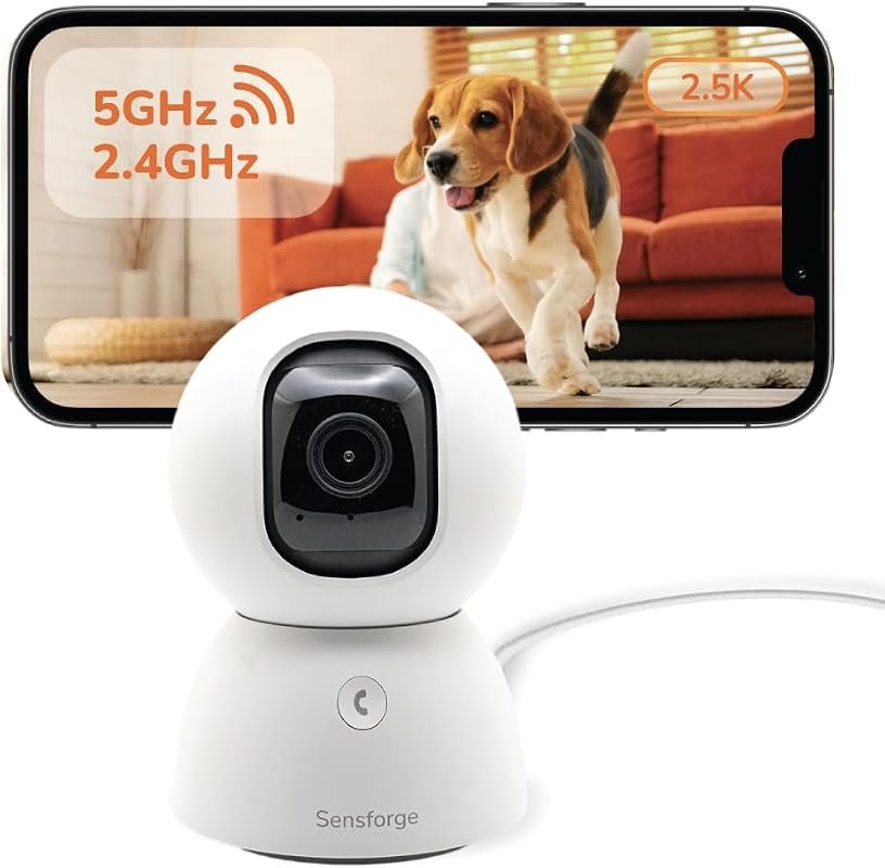 SensForge 2.5K indoor pan‑tilt security camera offers 360° view, dual‑