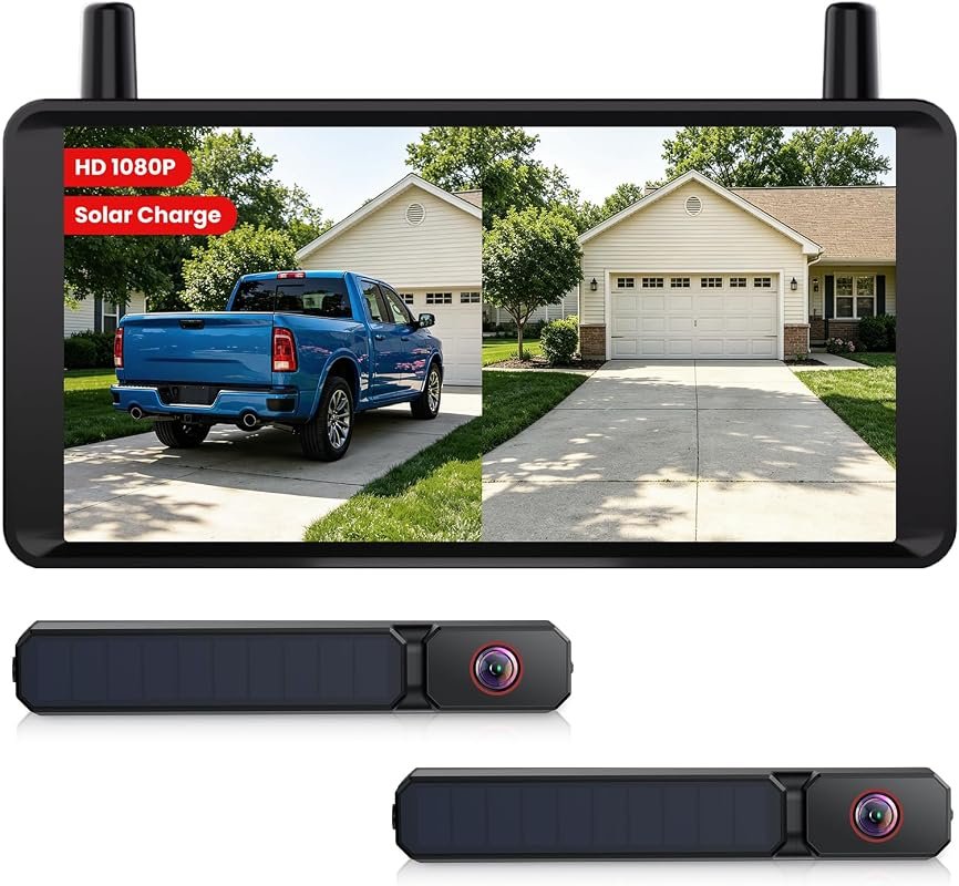 AUTO-VOX 2 Solar Wireless Backup Camera Featuring Dual Antennas for St