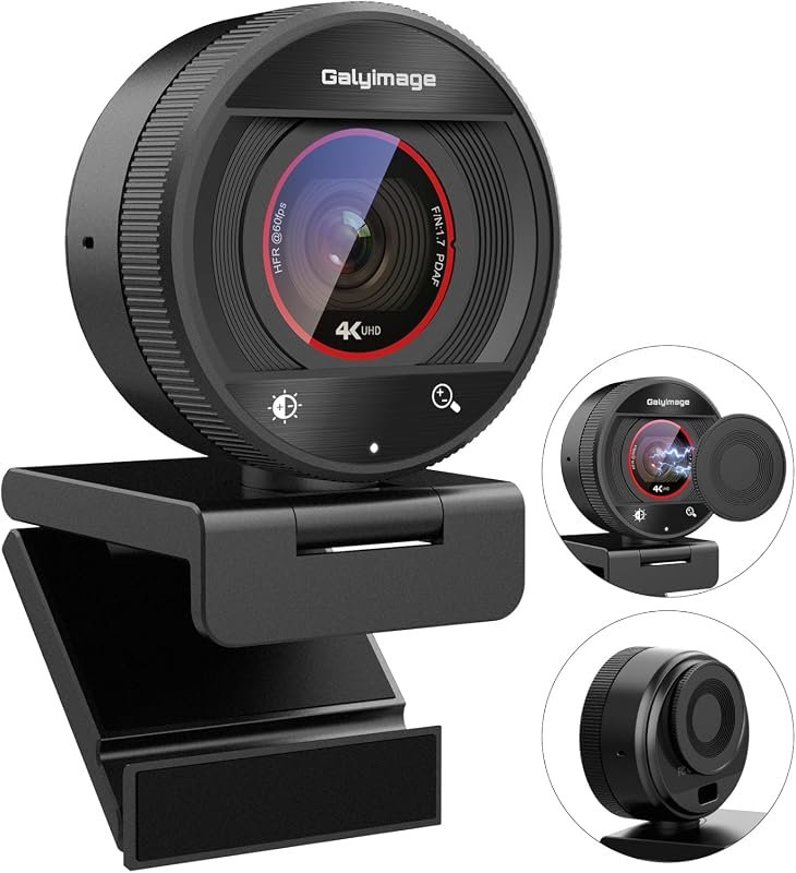 4K PC webcam featuring PDAF autofocus, built‑in microphone, Windows co