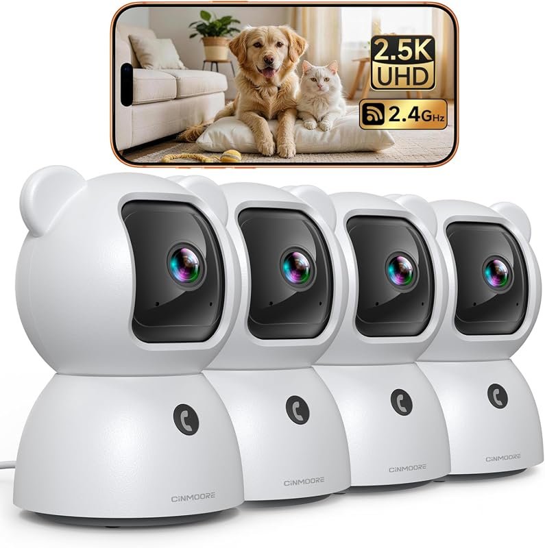 2.5K Non‑Subscription Indoor Security Camera 4‑Pack with AI Human/Pet/