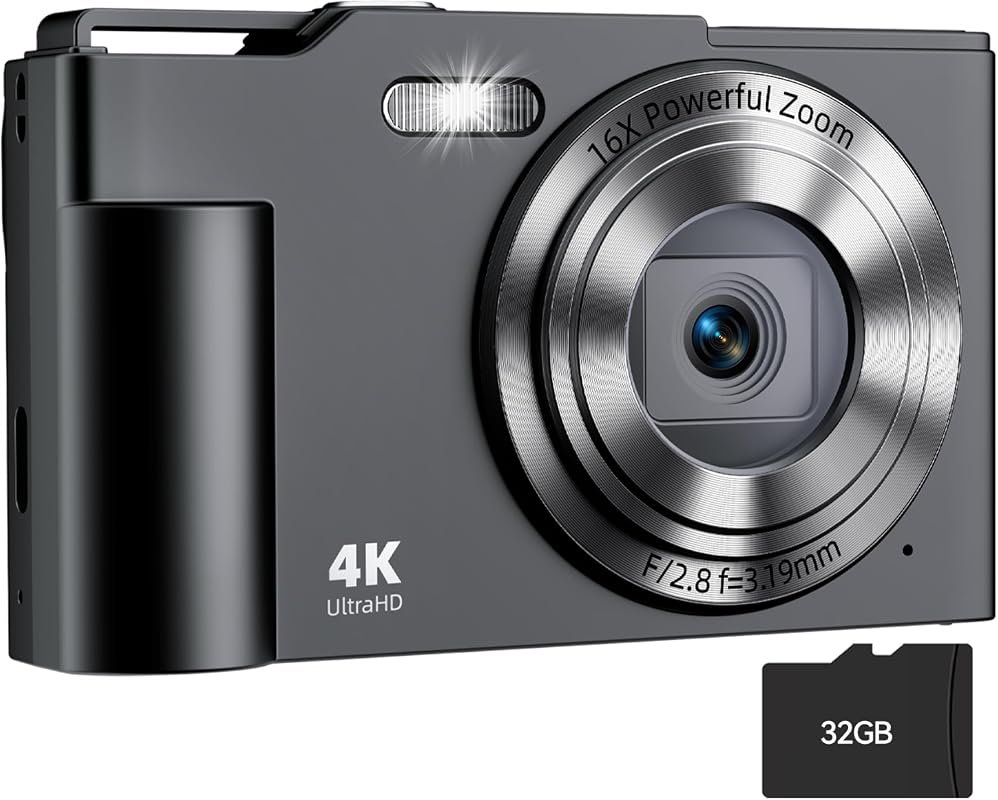 FHD 48MP Point‑and‑Shoot Camera with 16× Zoom, Anti‑Shake, 32GB Card –