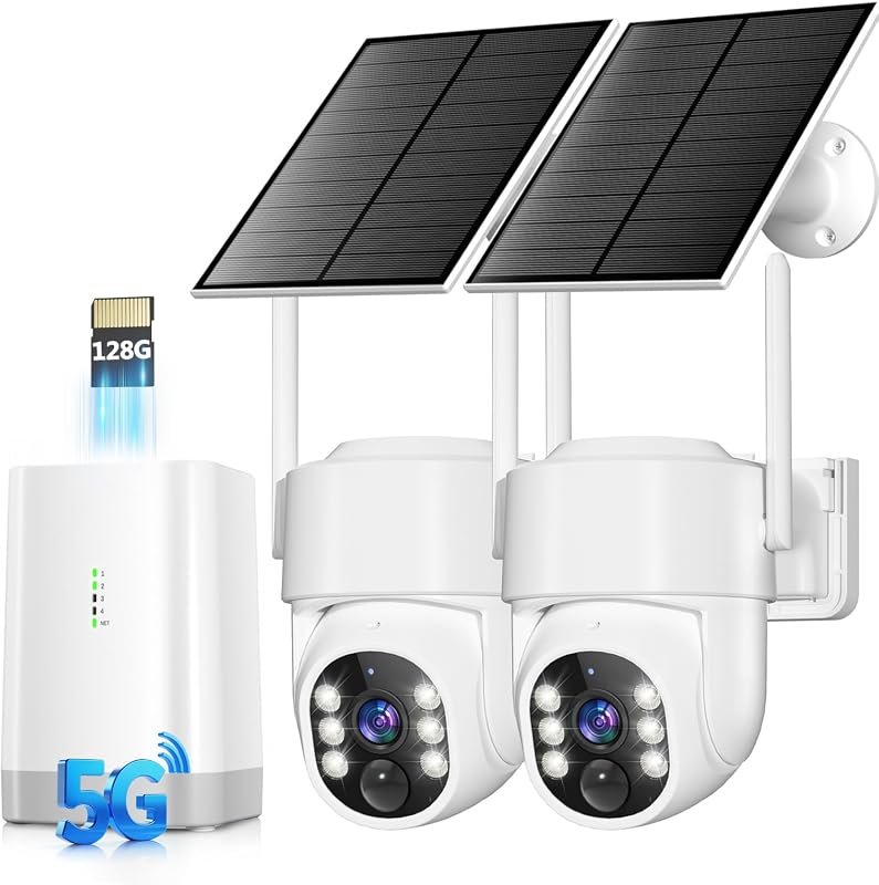 VistaCam 4MP Solar Powered 2‑Cam Kit with 5G/2.4G Wi‑Fi, 360° PTZ, 128