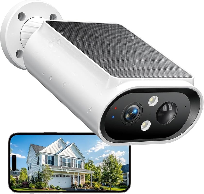 AlkiVision Solar Outdoor Camera, 2K Vision, AI Motion Detection, 360° 