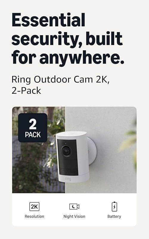 Ring Outdoor Cam 2K Battery Camera – 2K Wide‑Angle Video, 6× Zoom, Nig