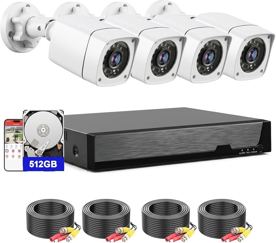 AIWIXEN 4‑Channel Wired Security Camera System – 4 × 1080P Cameras, DV