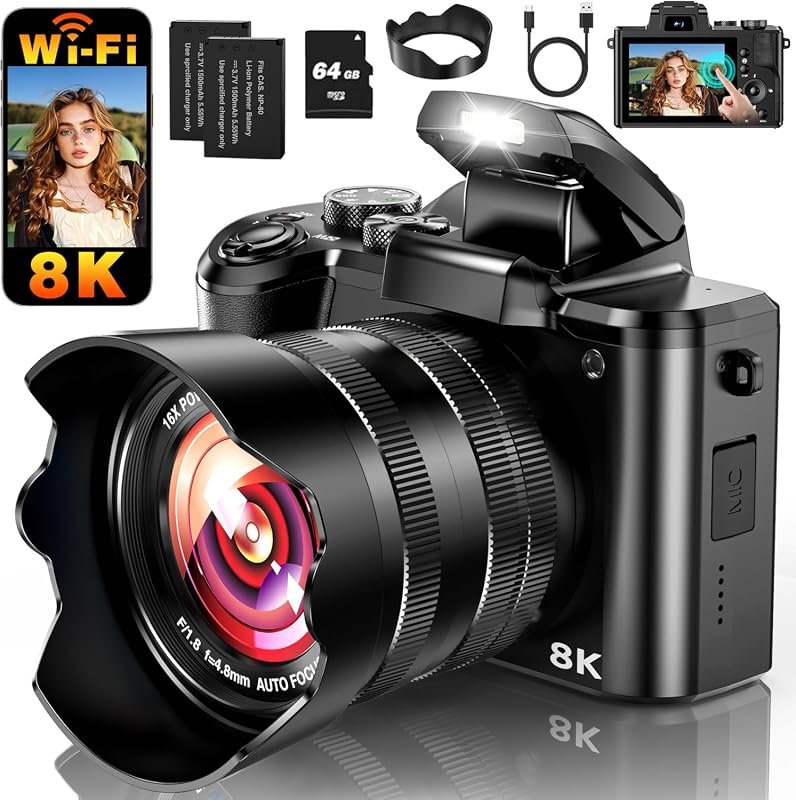 High‑resolution 8K 88MP digital camera with built‑in Wi‑Fi, 3.2″ touch