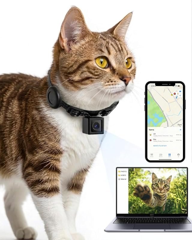 Lightweight 0.7oz Cat Camera Collar with Tracker Tag, 1080P HD Night V