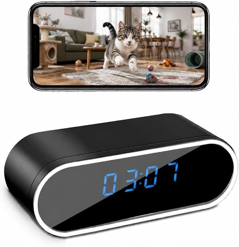 4K WiFi Hidden Camera Clock, indoor spy with motion detection