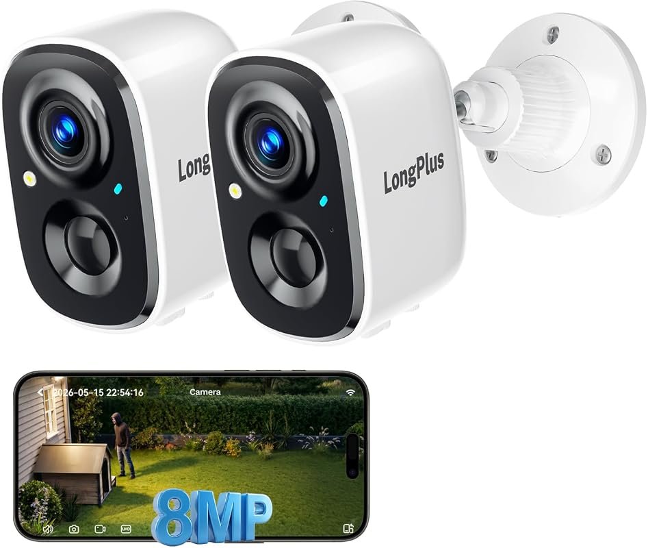 LongPlus 4K Wireless Outdoor Security Camera with Wi‑Fi 6, Battery Pow
