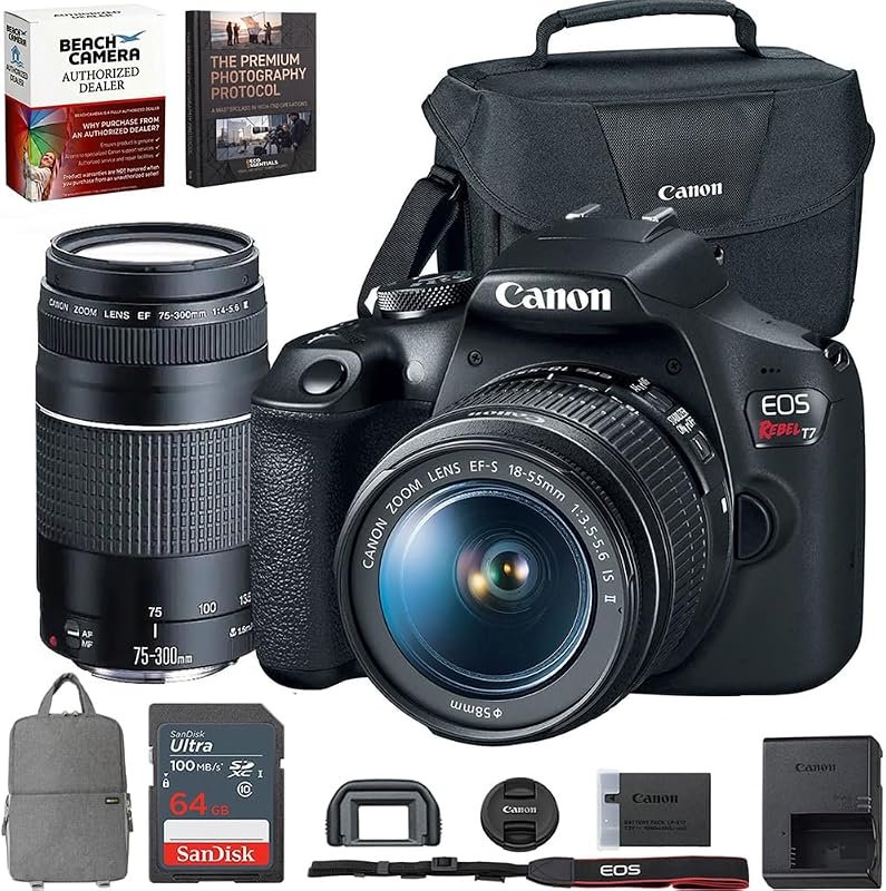 Canon EOS Rebel T7 DSLR Bundle includes EF‑S 18‑55mm & EF 75‑300mm len