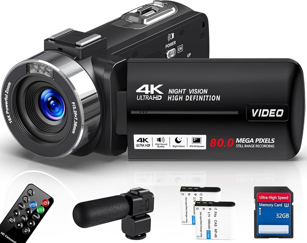 80MP 4K Ultra camcorder for YouTube vlogging and webcam streaming, wit
