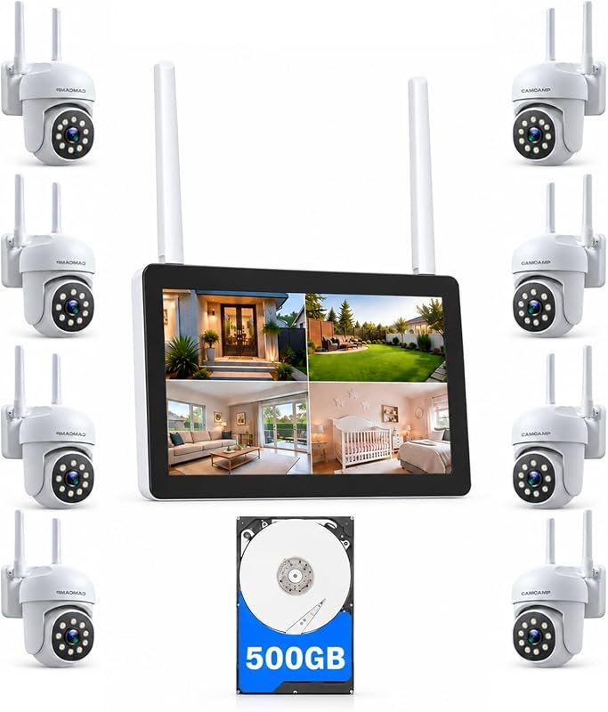 Camcamp Wireless Security Camera System with 10‑Inch Monitor and 8 PTZ