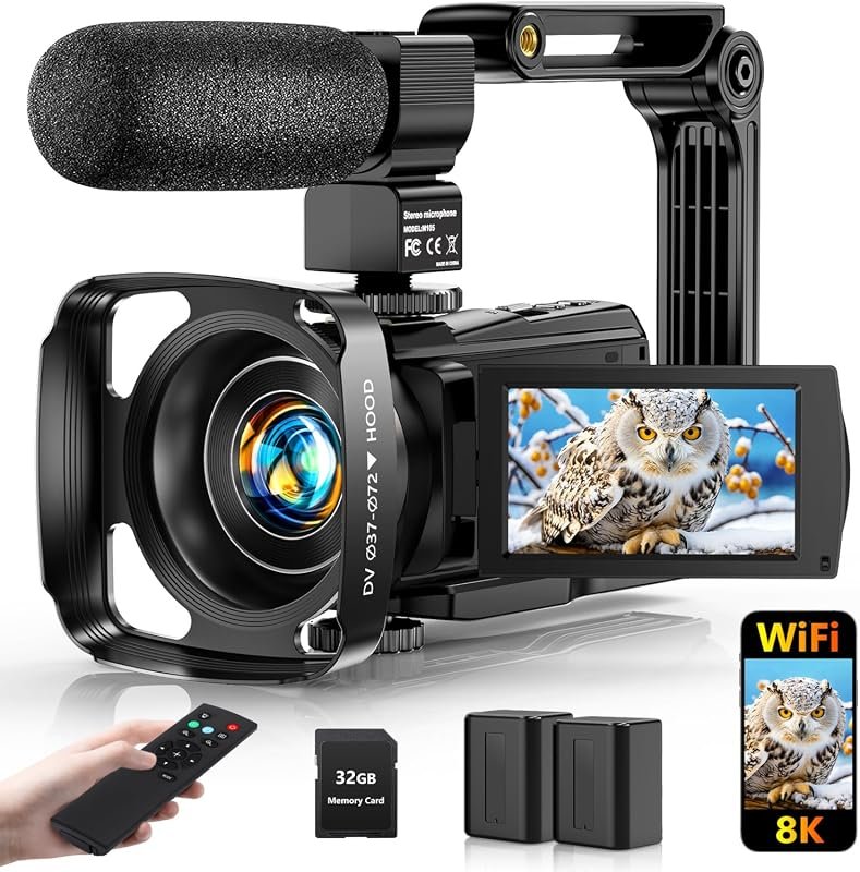 2026 8K video camcorder with 88MP sensor, Wi‑Fi, 18× digital zoom, bui