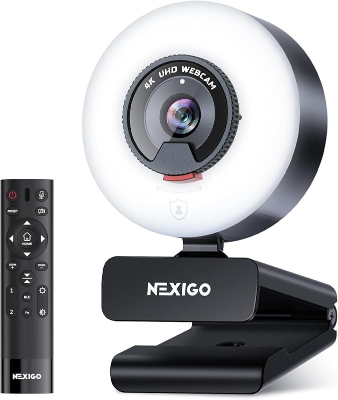 NexiGo N960E Plus 4K Webcam with ring light, RF remote, ToF autofocus,