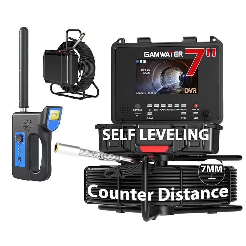 7" self-leveling sewer camera with locator, 512Hz, 30m range, DVR vide