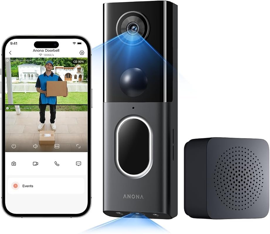 Anona 3K Dual‑Camera Wireless Video Doorbell – No Subscription, Built‑