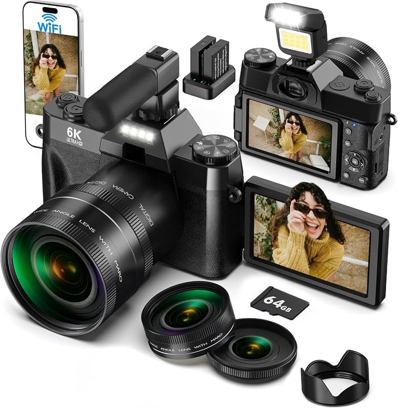 Yatao 6K Wi‑Fi flip‑screen digital camera with built‑in microphone and