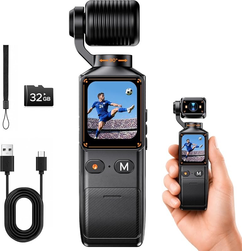 Portable 2K Vlogging Camera with 360° Rotating Lens and Built‑In 32GB 