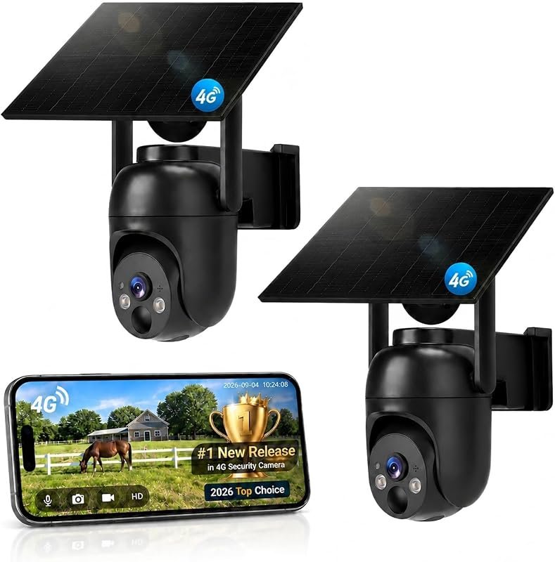 4G LTE 2‑Pack Security Cameras – Solar Powered with Built‑In SIM Cards