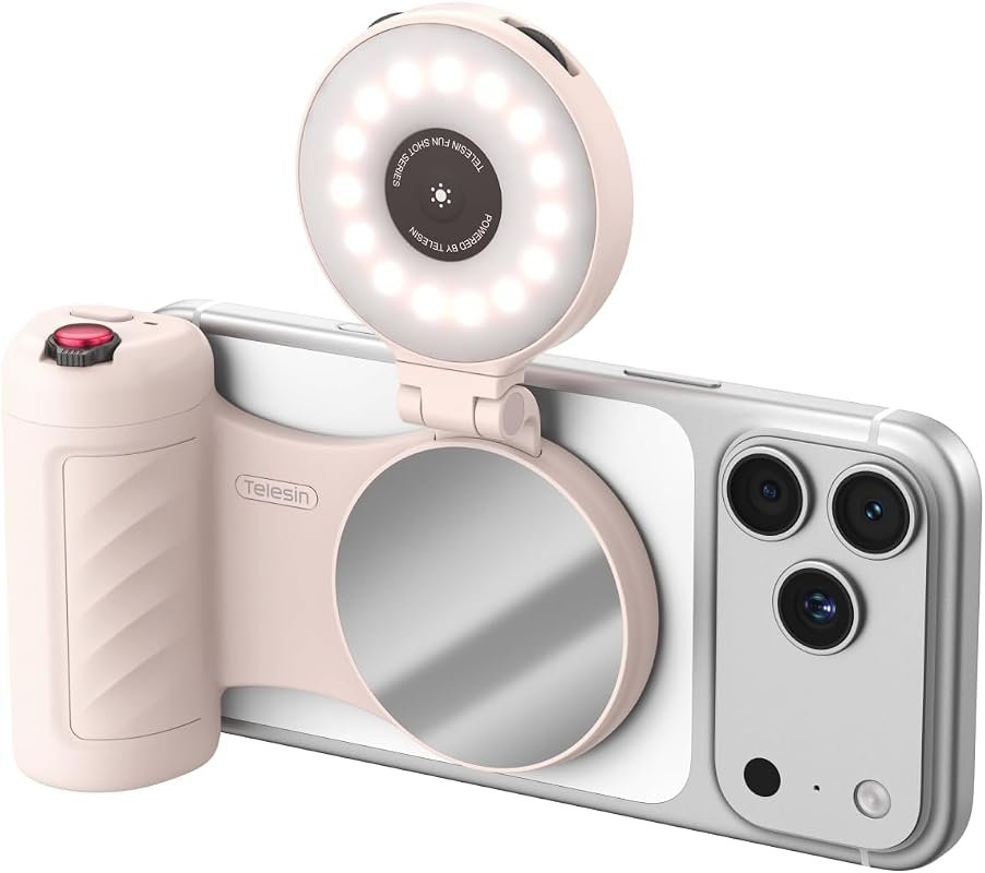 TELESIN Ultra‑Slim Phone Camera Grip with RGB 360° selfie light