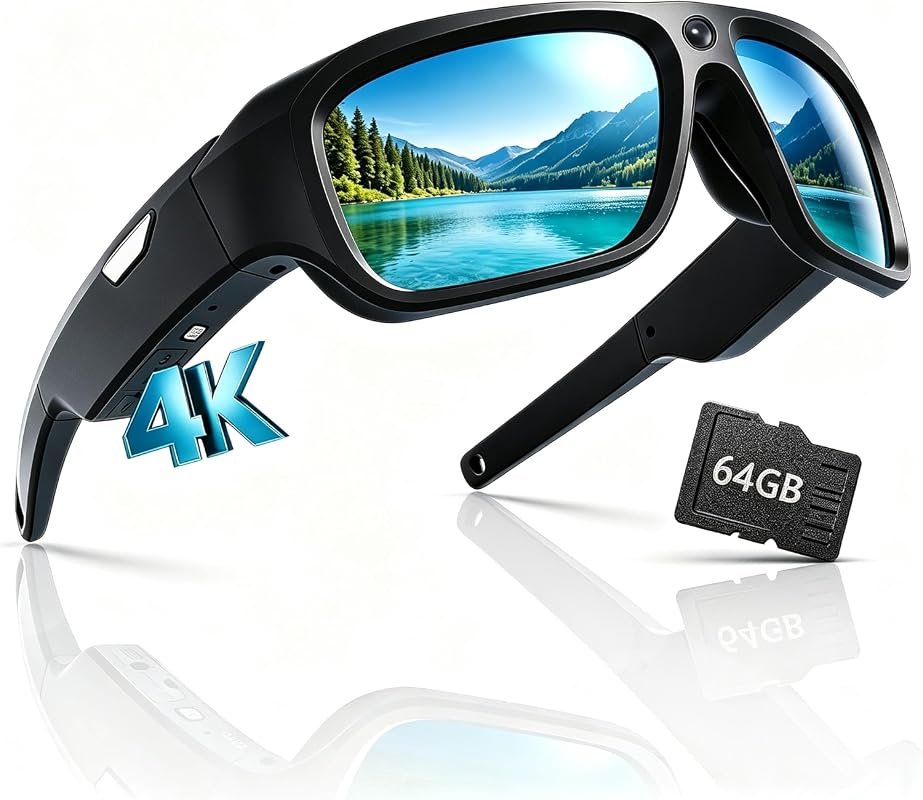 4K Camera Glasses with Built‑in 64GB Memory Card, 30FPS Smart Video Re