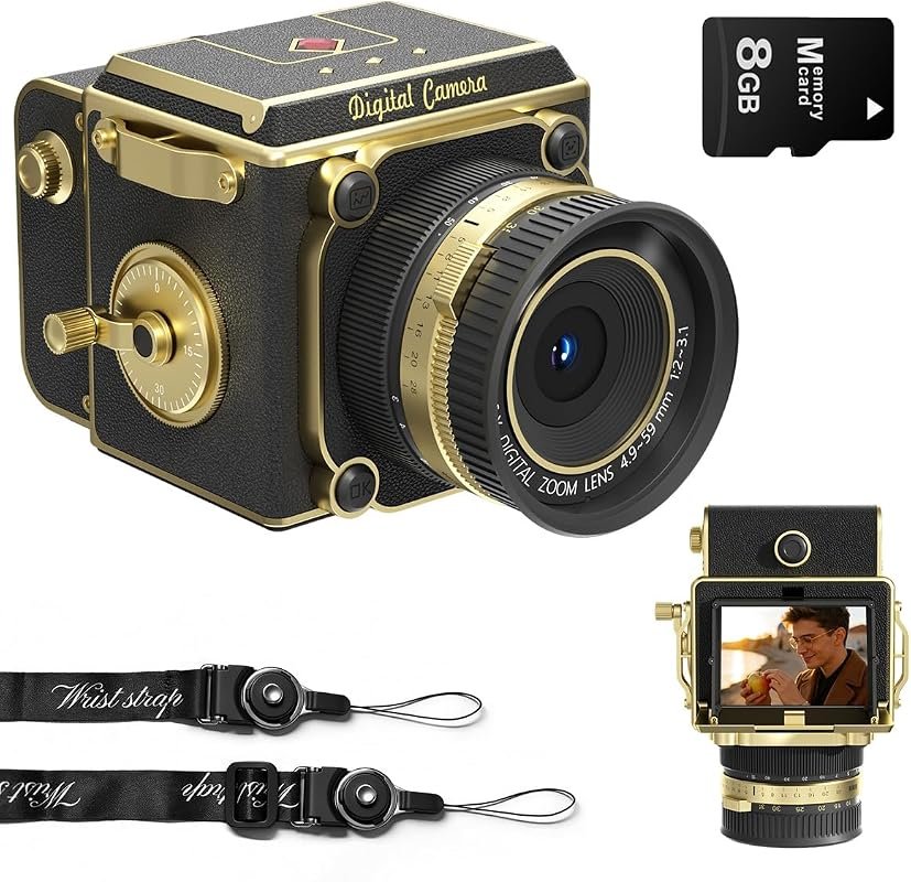 Vintage retro point‑and‑shoot digital camera offers 2.7K video, easy a