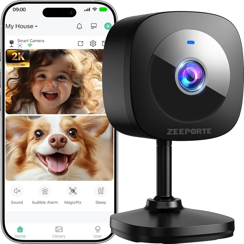 ZEEPORTE 2K Indoor Security Camera, Baby Monitor with Motion Detection
