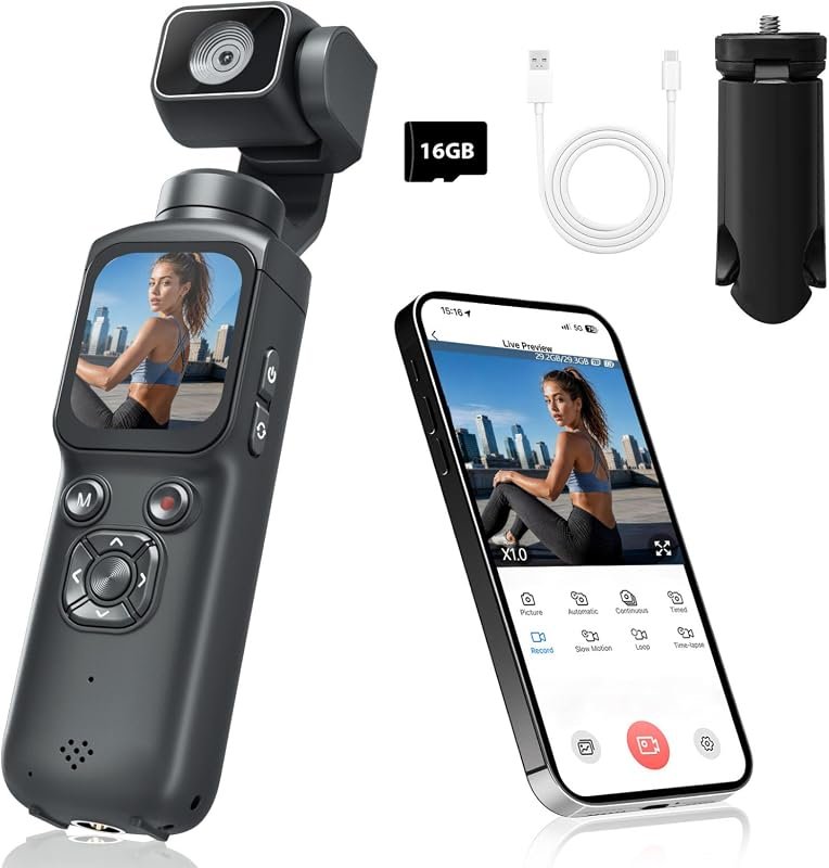 75MP 4K Pocket Vlogging Camera with 330° Rotating Lens, Built‑in Stabi