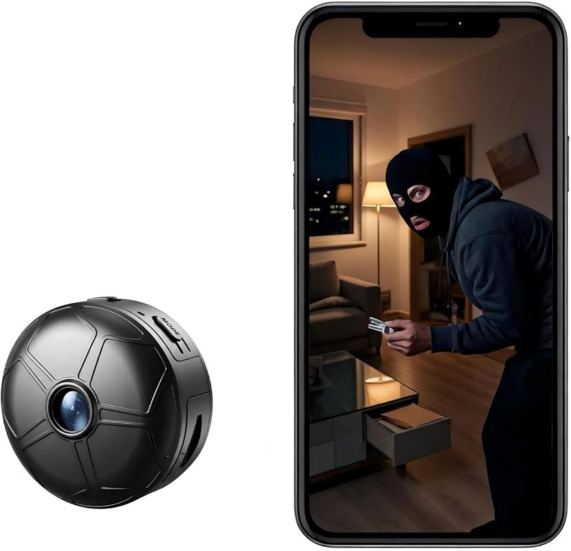1080P Wi‑Fi mini spy camera in black, offering wireless home security 
