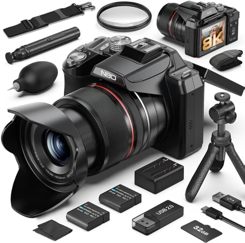 8K 64MP Professional Photography Camera with Dual Lenses, 48× Zoom, Mo