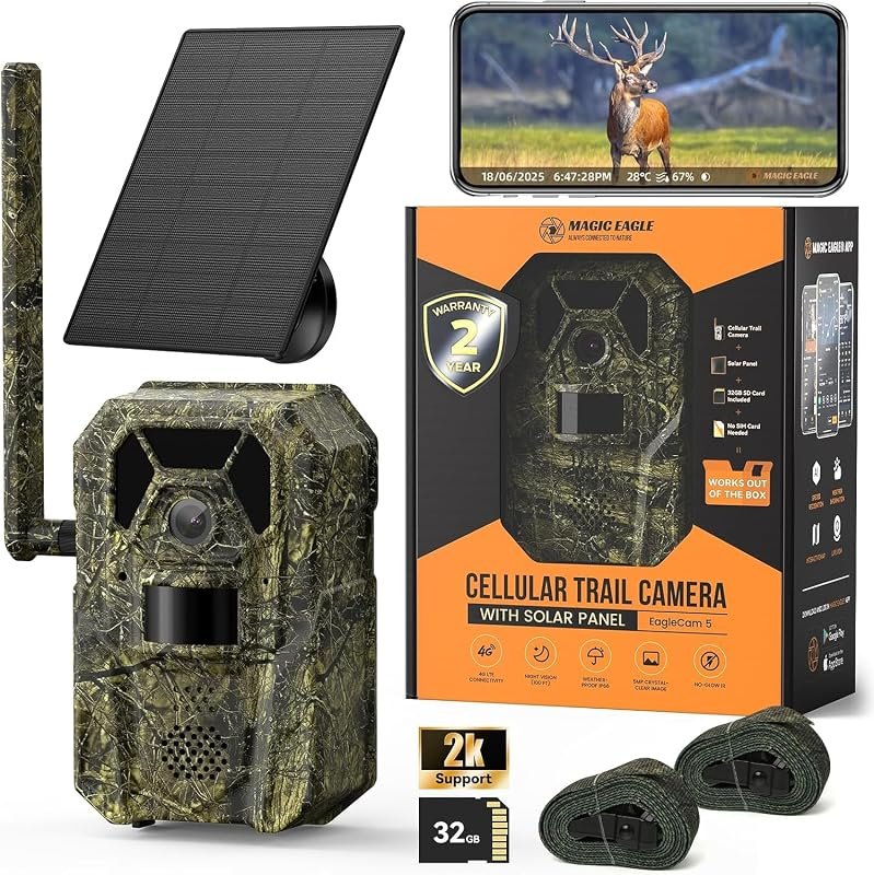 MagicEagle 4G Cellular Trail Camera with 13,000 mAh battery, solar pan