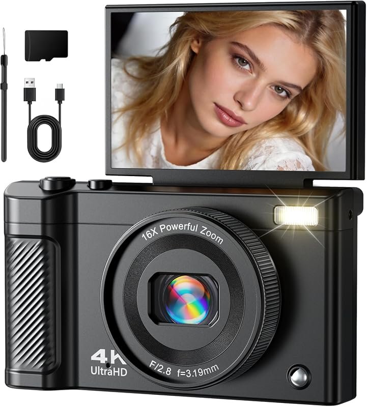 56MP 4K Digital Camera bundled with 32GB SD Card, High‑Resolution Imag