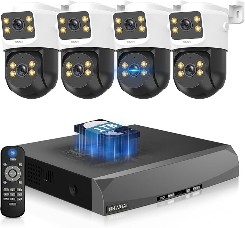 4K PoE Outdoor Security Camera System with Wired PTZ Cameras, Night Vi
