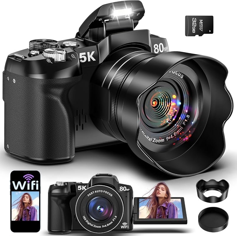 80MP 5K UHD Digital Camera with Wi‑Fi, Autofocus, and Vlogging Feature