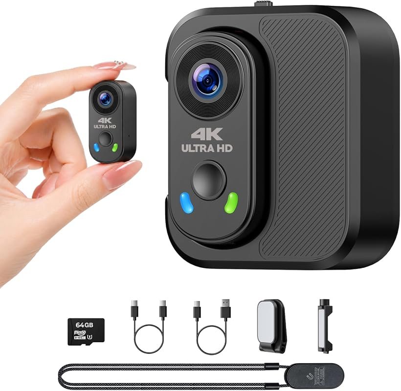 Mini 4K Body Camera with built‑in 64 GB card, electronic image stabili