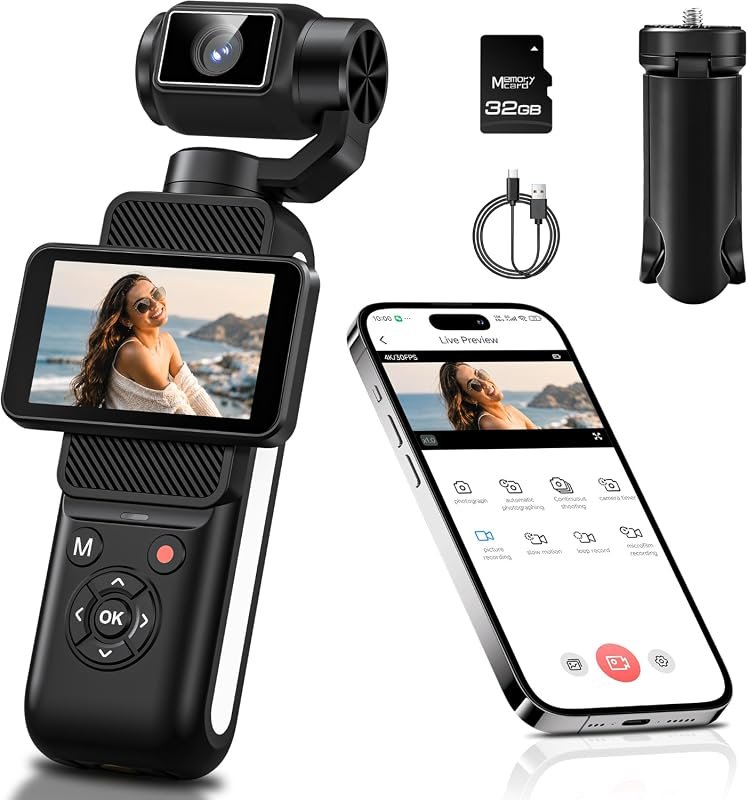 5K Vlogging Camera with Dual‑Axis Auto‑Rotating Lens, Anti‑Shake Stabi