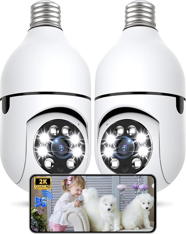 Light Bulb Security Camera Outdoor, 2K 5GHz & 2.4GHz WiFi Bulb Cameras