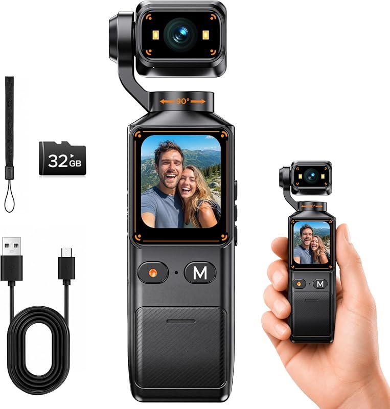 2K vlogging camera featuring 180° rotating lens, pocket-sized handheld