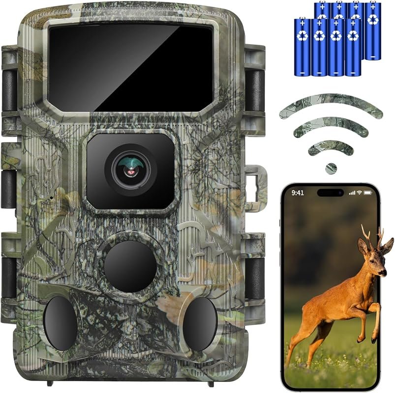 KJK 4K 64MP Trail Camera with Wi‑Fi, Bluetooth, Night Vision, 0.1‑seco