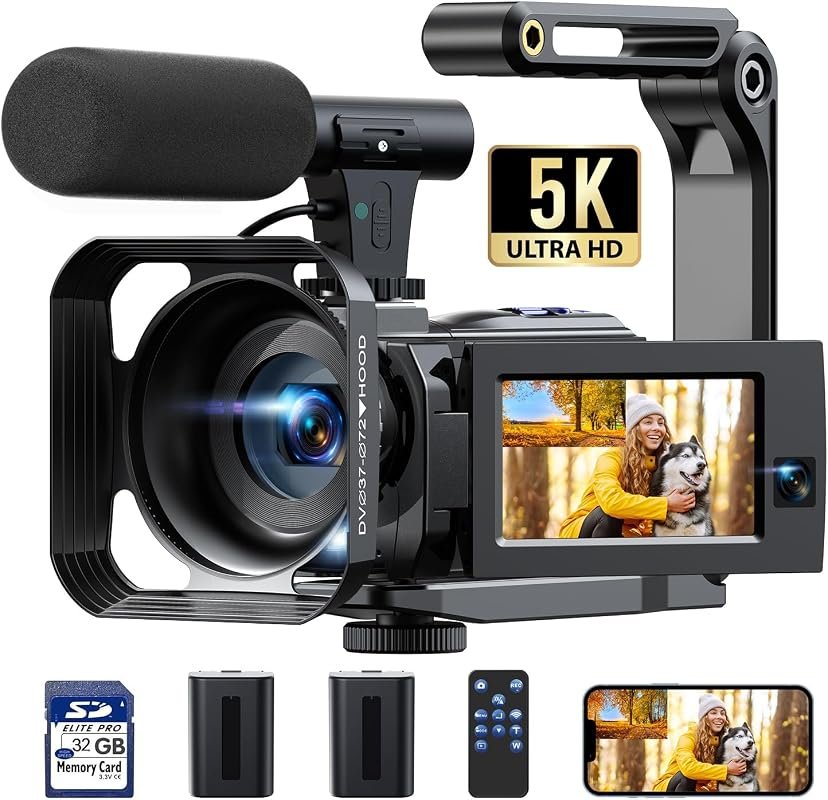 5K Dual‑Lens Camcorder with 56MP sensors, 3\