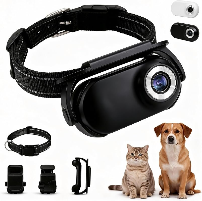 Mini Body Camera Collar for Dogs and Cats – Black Design, Audio/Video Recording, 32GB Built‑In Storage, Easy Clip‑On